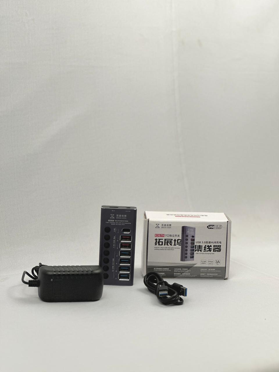 Generic K367 USB 3.0 7-Port Hub with Power Adapter