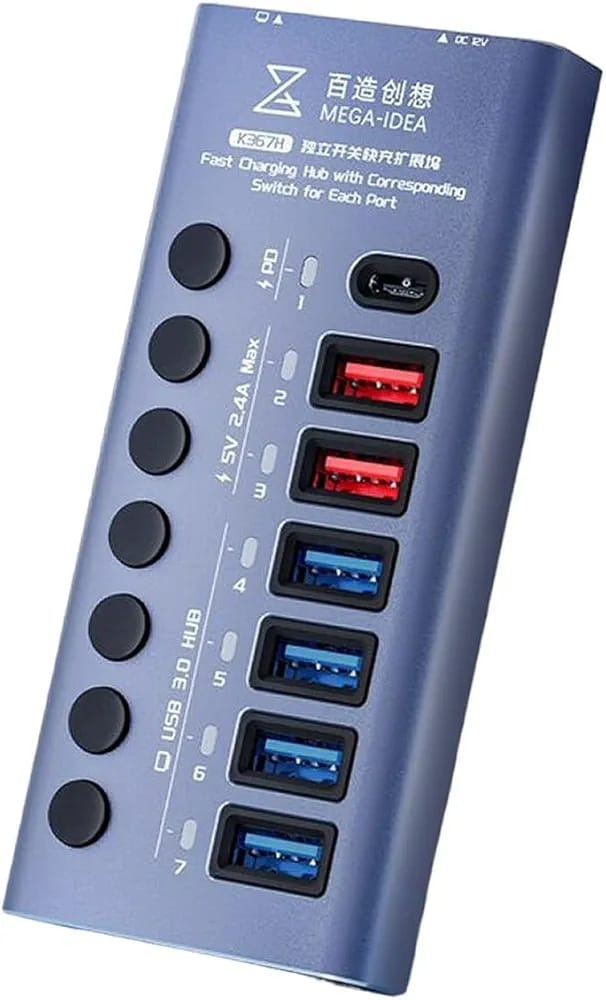 Generic K367 USB 3.0 7-Port Hub with Power Adapter